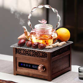 新款新中式围炉煮茶器具全套装家用室内胡桃木电陶炉煮茶炉子茶壶