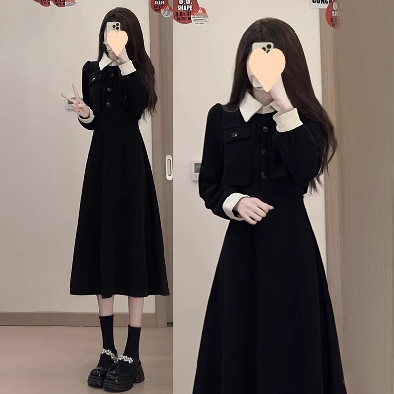 早秋装搭配一整套装长裙2025新款小个子小香风黑色连衣裙女春秋季|undefined