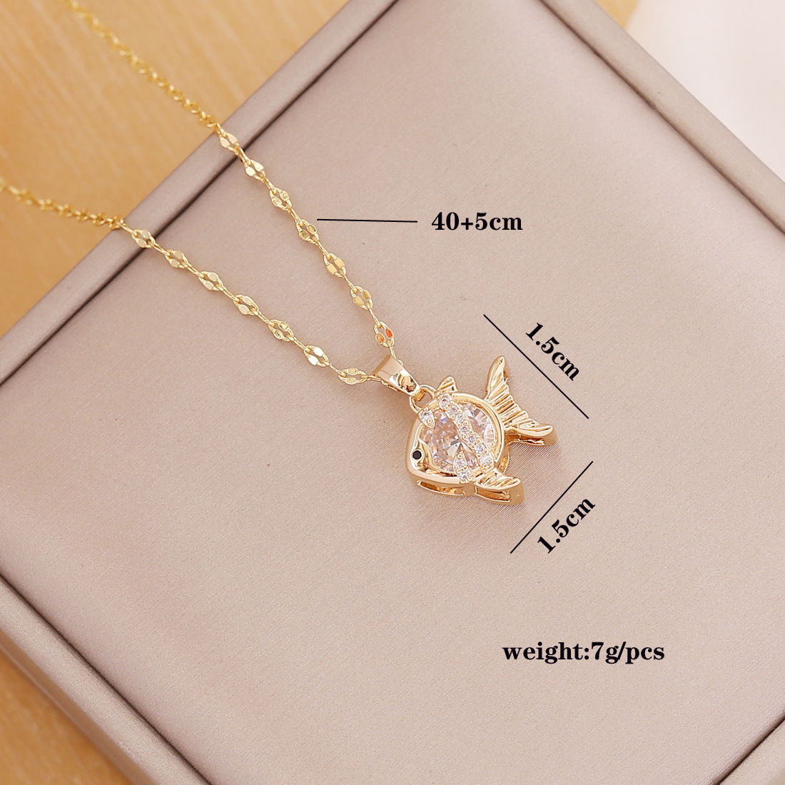 wholesale new cute fish pendent zircon 18K gold necklace Nihaojewelry
