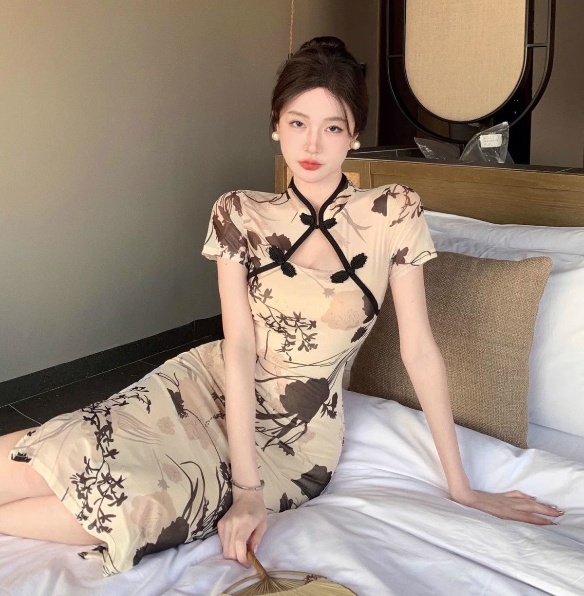 Fashion Simple Qipao Young Girls, High-end Retro Print, Waist-cinching Slimming Improved Chinese-style Dress For Women_ecoleips.com