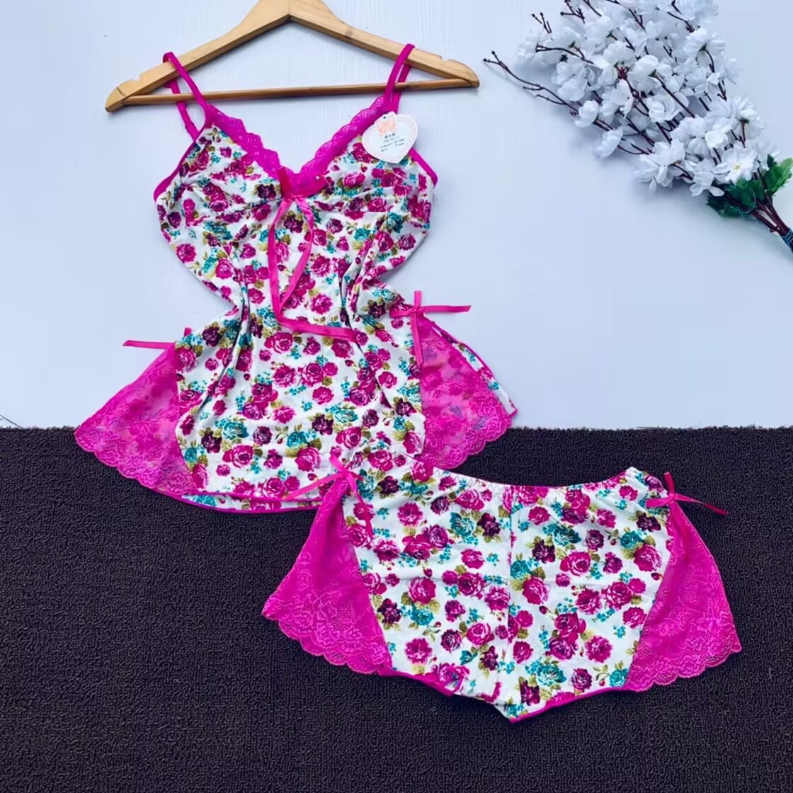 Underwear Manufacturer Produces and Sells Ready-Made Printed Sexy Suspender Nightgown Set 1 Piece Dropshipping