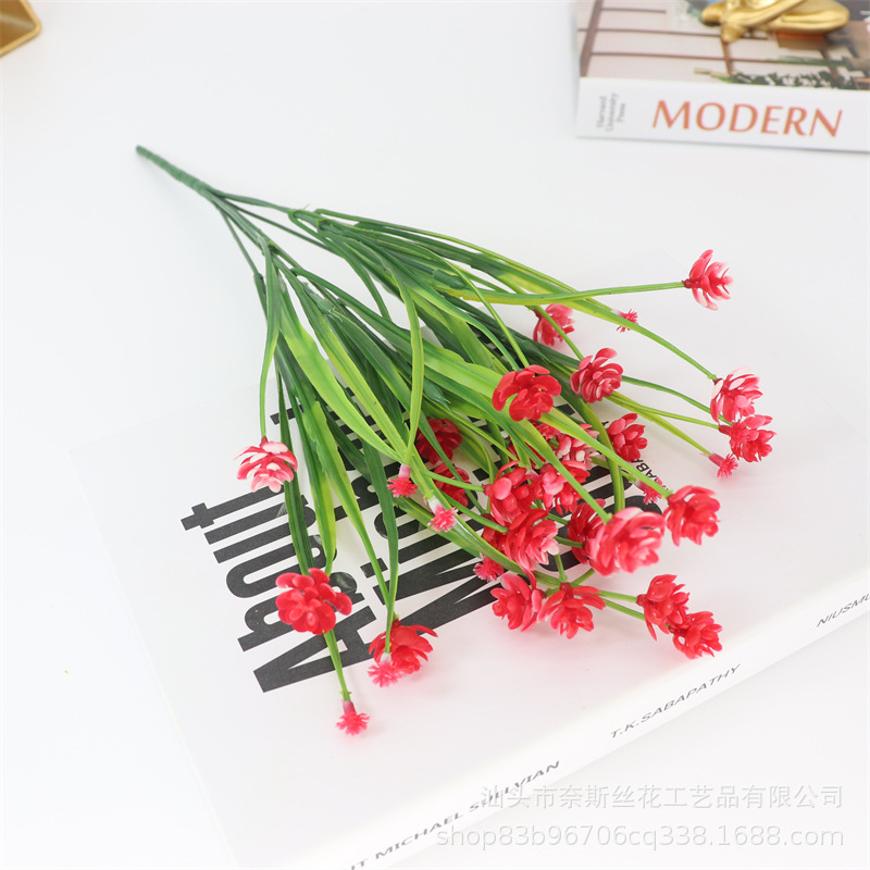 Planta verde artificial transfronteriza 7 Tenedor Hierba de primavera Camelia hierba de agua orquídea estrellado decoración de flores artificiales arreglo de flores en maceta