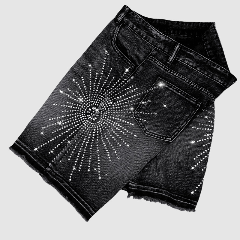 Men's Rhinestone Embroidered Denim Shorts Heavy Duty Star Design Streetwear Casual American Style_mkmklike.com