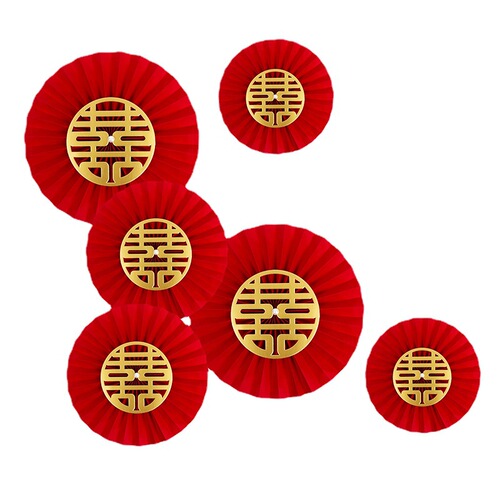 Manufacturer wholesale wedding room decoration supplies red happy word pearl paper fan flower set wedding arrangement paper flower fan