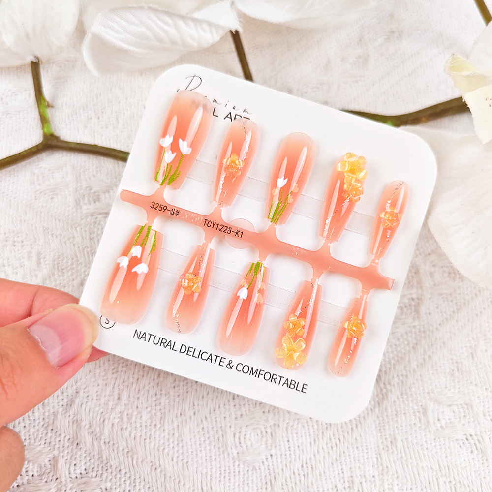 Naranja cálida tulipán ojo de gato manicura suave fresco perforación de vestir una barra de uñas 10 piezas de parche de uñas de código dividido