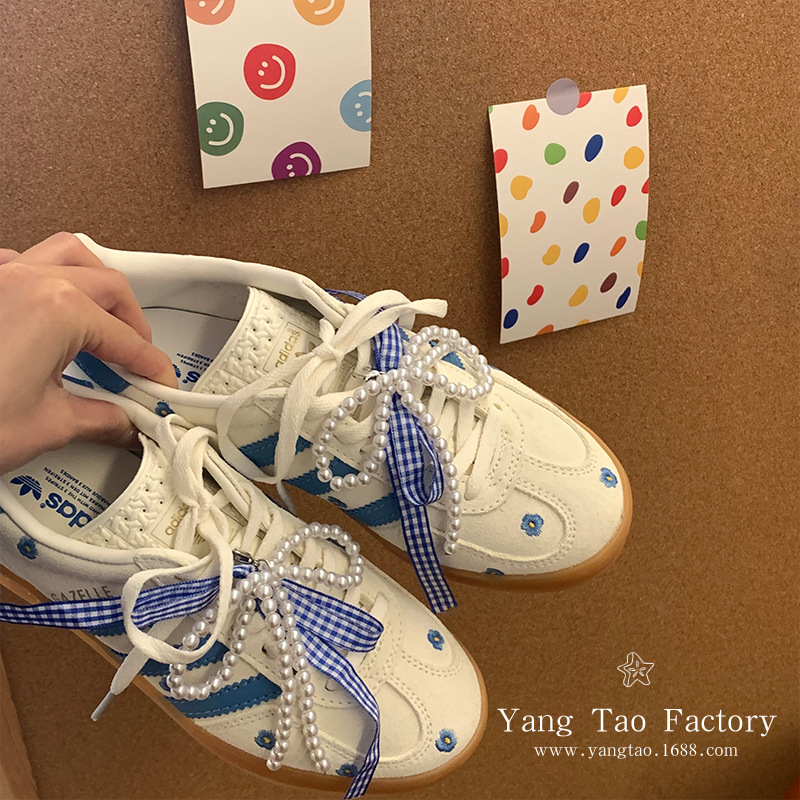 Ins azul arco perla botón de zapatos DIY moda versátil zapato colgante zapatos flores botón de cordón accesorios zapatos