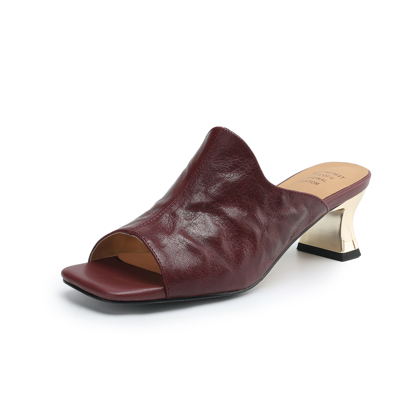 Sandal cao gót nữ hở mũi quai ngang da cừu gót 5 cm — đen