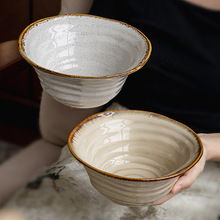 不规则螺纹面碗7.5英寸陶瓷拉面碗复古日式汤碗加厚菜碗跨境出口