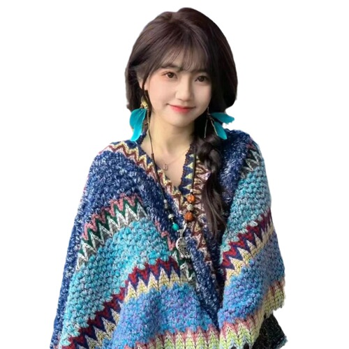 Naxi ethnic style shawl, Xinjiang Tibet travel wear, Qinghai Yunnan outerwear cape coat cloak scarf for women