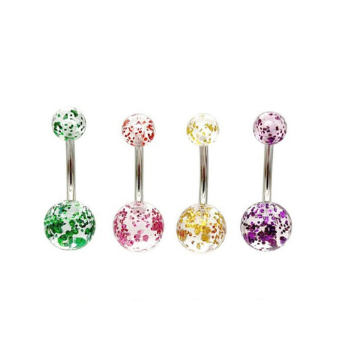 Factory direct sales sequins transparent acrylic ball loose powder belly button ring belly button glitter sheet steel pole piercing jewelry navel ornaments