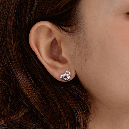S925 Silver Needle Korean Sweet and Cool Color Heart Shaped Diamond Earrings Unique Personal Design Elegant Earrings E073
