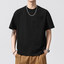 重磅纯棉短袖t恤男夏季纯色简约潮流百搭黑色体恤宽松休闲半截袖