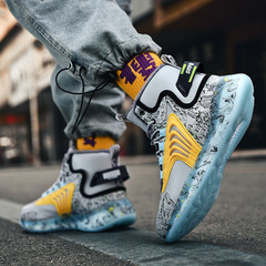 Shoes men's foreign trade large size winter high-top basketball shoes couples running popcorn plus velvet trendy shoes men's sports shoes