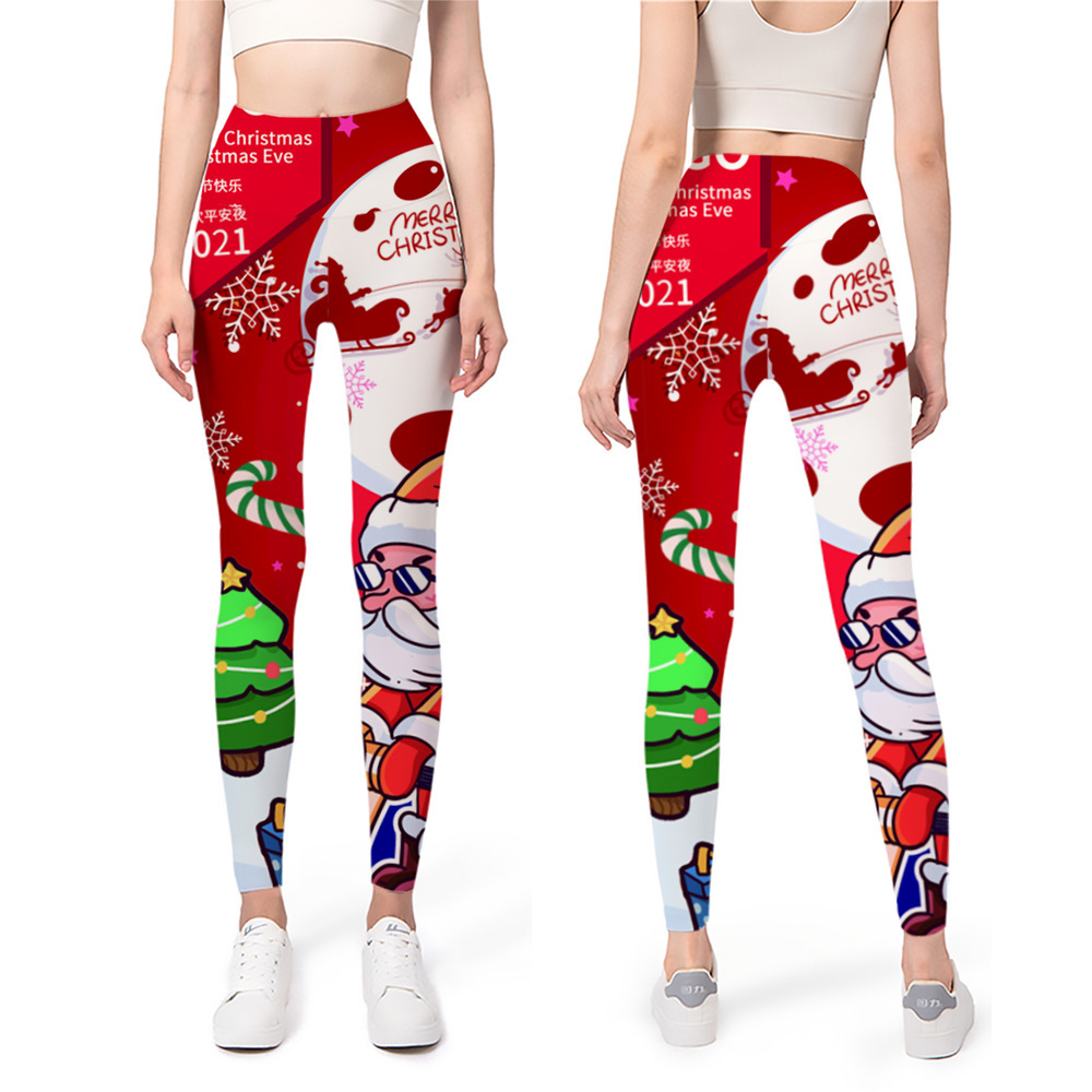 Impresión digital nuevo yoga europeo y americano con base elástica 2024 pantalones de Navidad pantalones de cintura 3D