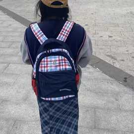 可爱格子双肩包小学生书包中学生背包大学生减压包包休闲电脑背包