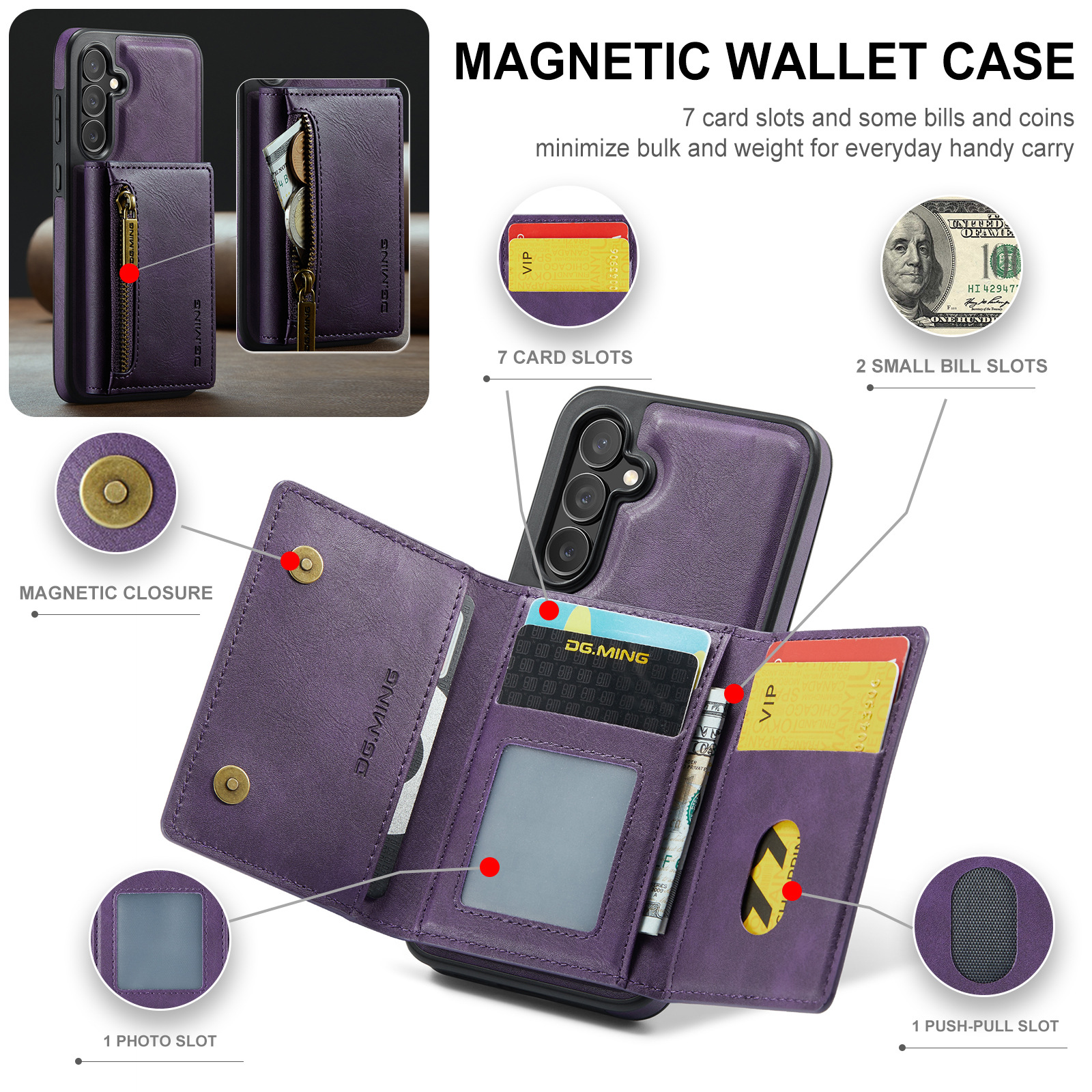 M5 für Samsung S24 magnetische kabellose Ladetelefonhülle S24 Plus Zwei-in-Eins-Anti-Diebstahl-Bürsten-Brieftaschen-Schutzhülle_voghion.com