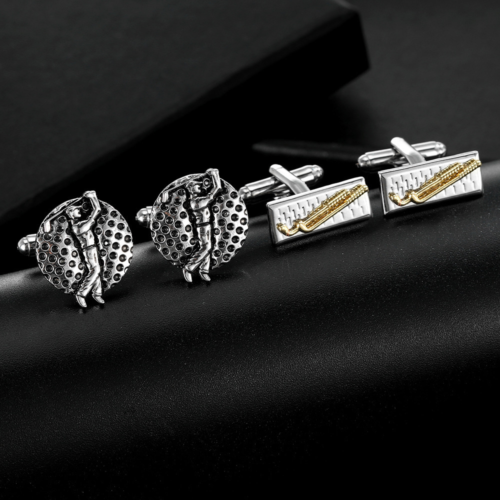 European and American Cross-border Fashion New Golf Cufflinks Copper Material Creative Men's Fashion Cufflinks Suit Shirt Accessories