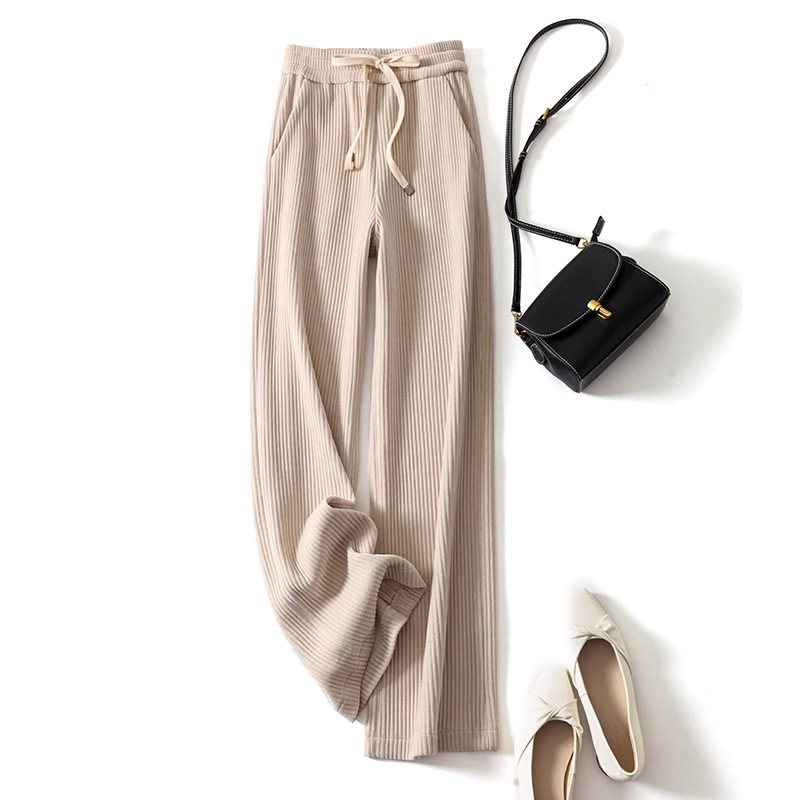 Chenille wide-leg pants women's spring/autumn/winter New draping high waist narrow corduroy striped straight pants casual pants