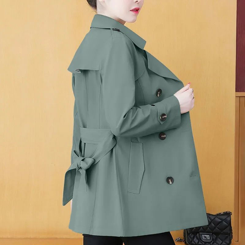 2025 New Style Middle-Aged and Elderly Women's Double-Layer Mid-Length Trench Coat with Belt, Simple Korean Style Slim-Fit Women's Coat Trendy