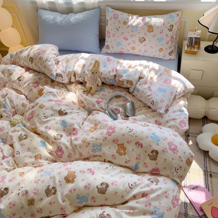A clase de algodón ultra suave lavado con agua cuatro piezas de madres y bebés cubierta de cama desnuda dormitorio de estudiantes ropa de cama de tres piezas