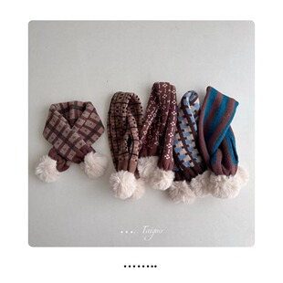 K-Style of Ins Style Kidsren's Knitted Multi-Flower-Shaped Fur Ball Cross Warm Neck Scarf for Men and Women Baby Winter Scarf