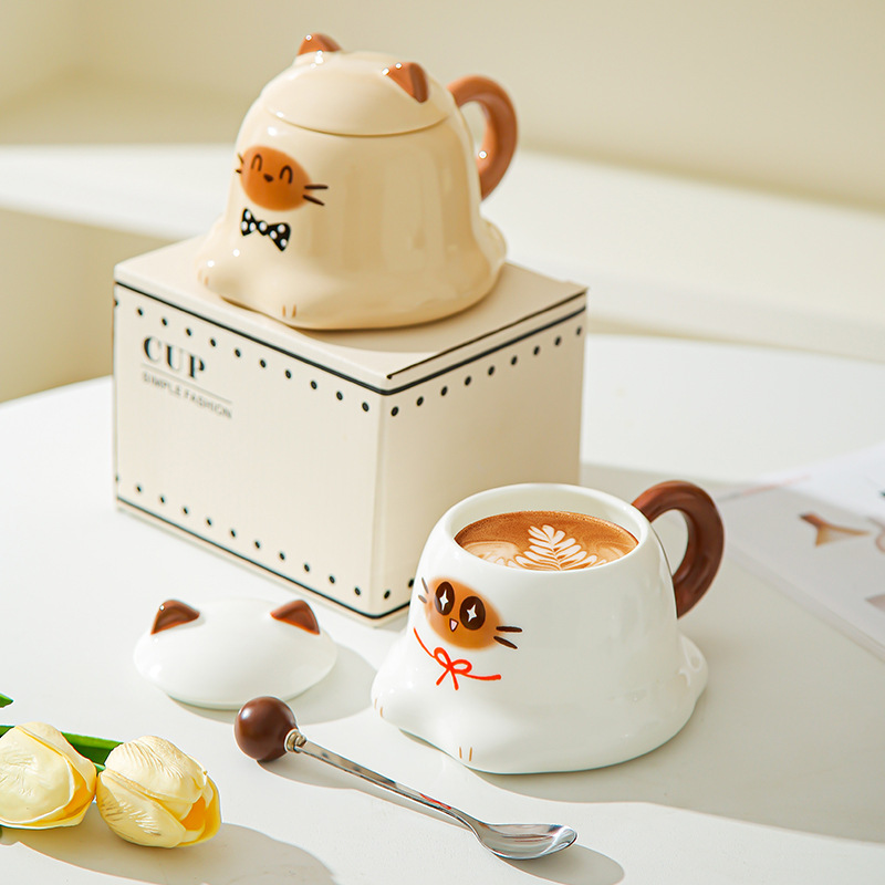 Tazas de dibujos animados de alto valor, tazas de cerámica, tazas de gato Siamese, lindas tazas de agua, regalos de cumpleaños creativos para niños y niñas