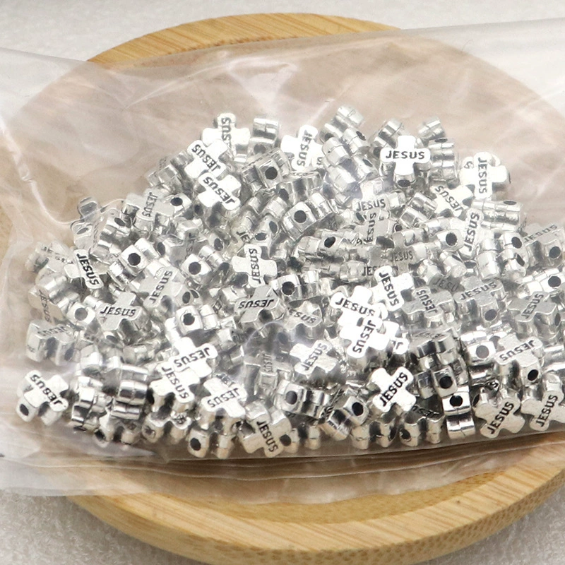 Metal Cross Beads, Zinc Alloy, 6 mm (≈1.5 mm Hole), Ancient Silver for DIY Bracelets & Necklaces