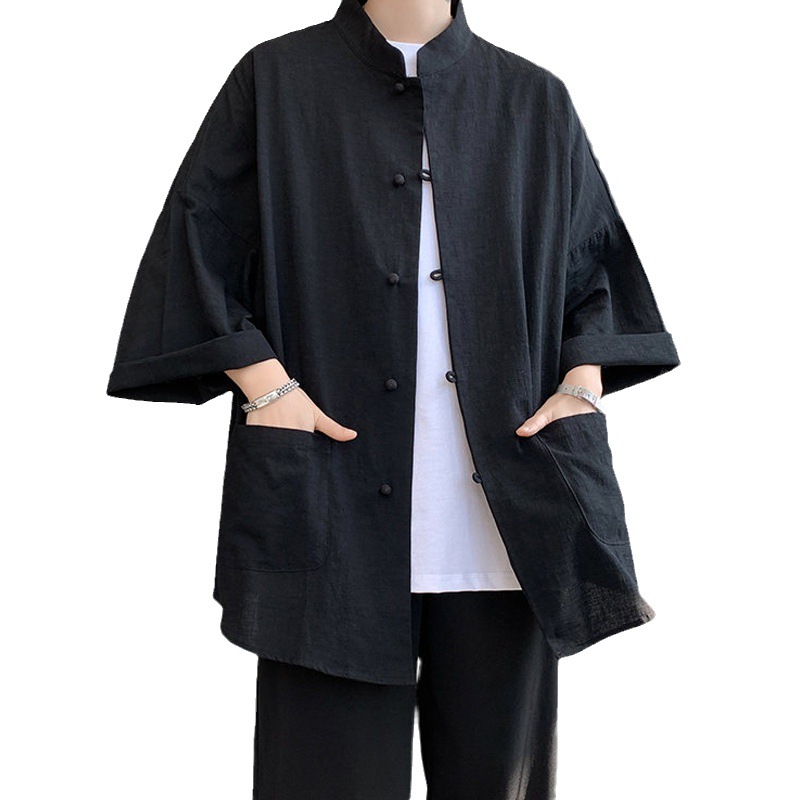 Nuevo estilo chino hebilla Tang traje de los Hombres estilo nacional de lino de manga corta Camisa de verano más el tamaño de algodón y lino Hanfu Bata