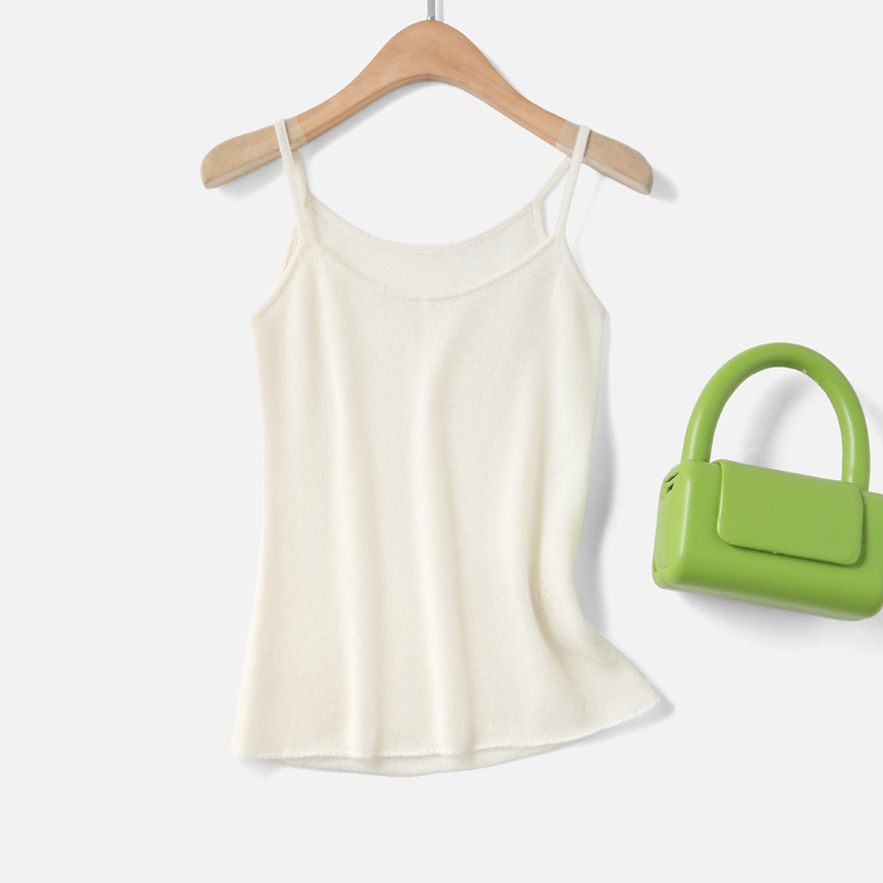 Solid Color Simple Versatile Sleeveless Knitted Camisole for Women Autumn and Winter New Skin-Friendly U-Neck 100% Cashmere Base Shirt Vest