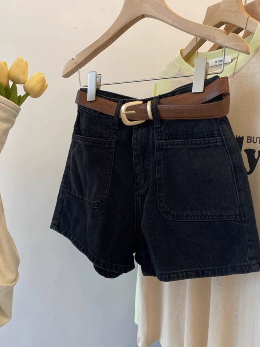 Летние новые ретро джинсовые шорты с высокой талией для женщин, утягивающие, плюс размер, свободные широкие шорты А-силуэта, модные шорты 2025 года