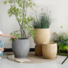 镁泥仿石花盆家居绿植软装客厅阳台庭院侘寂风落地仿水泥大号花器