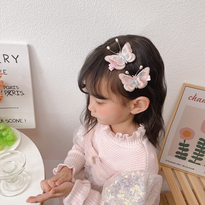 子供用ヘアアクセサリー、女の子用超妖精刺繍蝶ヘアピン、かわいい古代風漢服ヘアピン、プリンセス前髪サイドクリップ|undefined