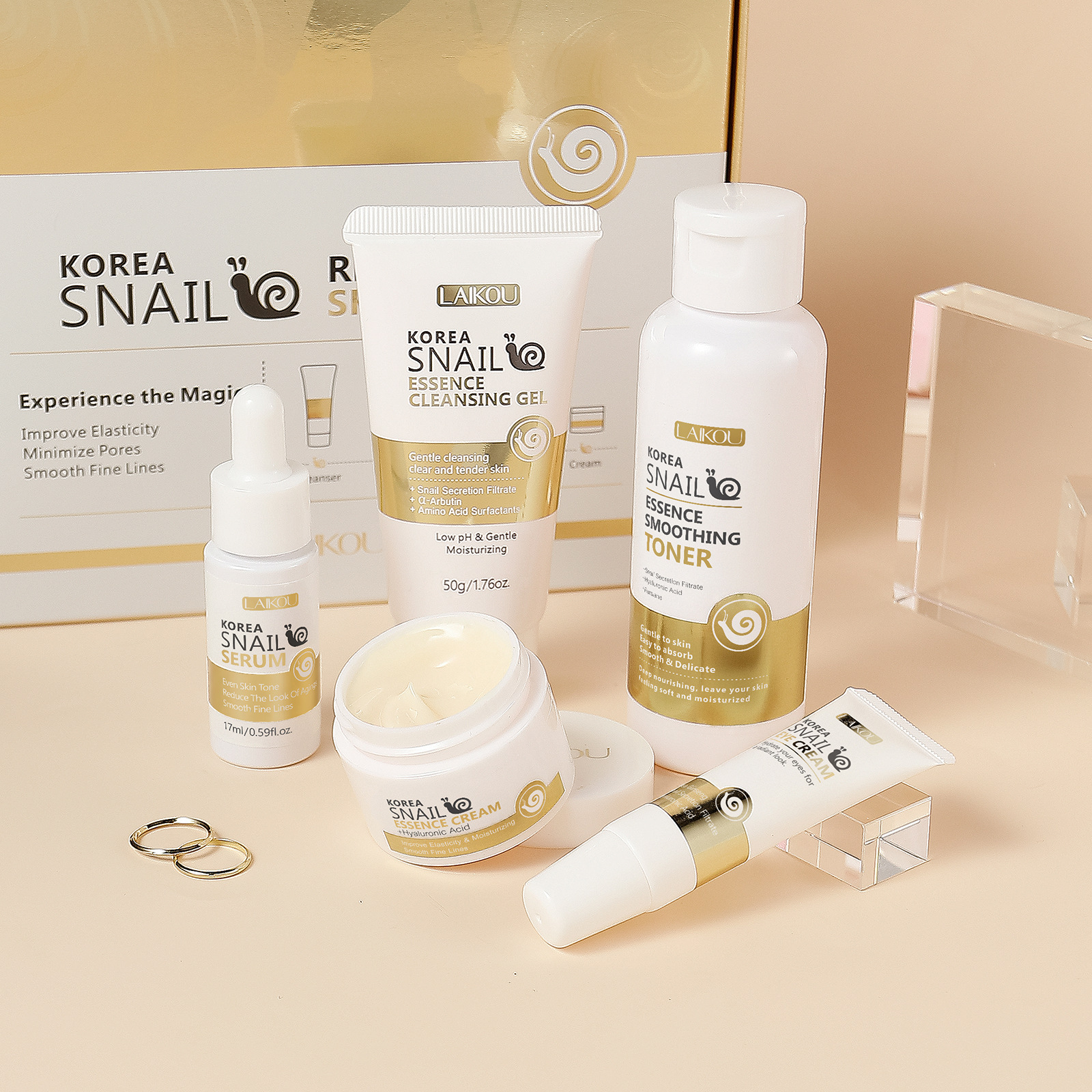Cross-border new LAIKOU snail skin care five-piece set for facial care to brighten skin tone, manufacturer's skin care products in stock undefined