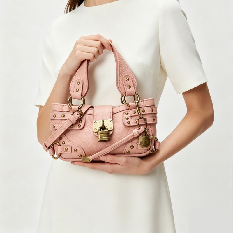 2026 New Niche Design Trendy Biker Bag Fashionable Shoulder Bag Versatile with Buckle and Rivets Women's Crossbody Bag
