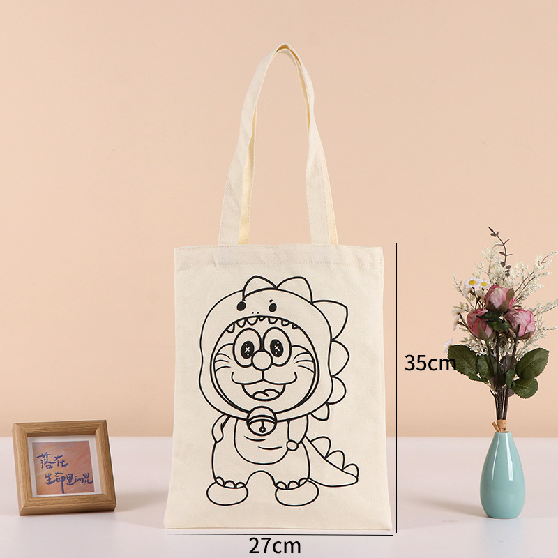 现货单肩漂漆包帆布包diy幼儿园手工线稿填色绘画袋子手提棉布袋|undefined