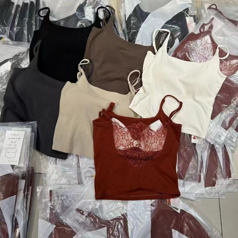 Hot Girls Sexy Lingerie Comfortable Skin-Friendly Sling Solid Color Comfortable Bracket Pad for Going Out All-Match Vest Fixed Cup for Women