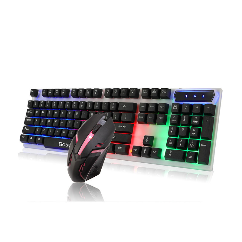 Kit teclado y mouse USB Boston 8310, retroiluminación RGB colorida, diseño suspendido.