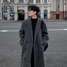 LE秋冬季英伦新款毛呢大衣男长款过膝韩版呢子风衣外套宽松落肩