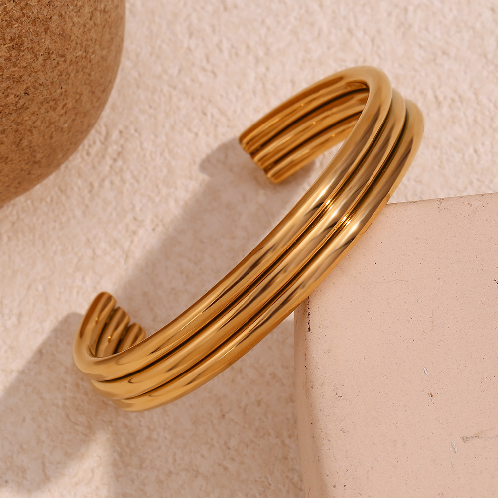 304 Stainless Steel Material PVD Coated Real Gold Plated 18K Gold Solid Color 304 Stainless Steel Hip-Hop Waterproof Non Tarnish 304 Stainless Steel Bangle