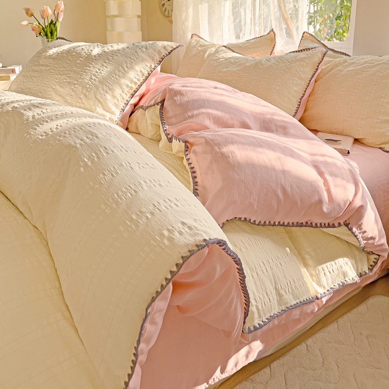 Cama de algodón lavado cepillada simple de cuatro piezas Four Seasons 2025 nueva sábana funda de edredón sábana ropa de cama de dormitorio