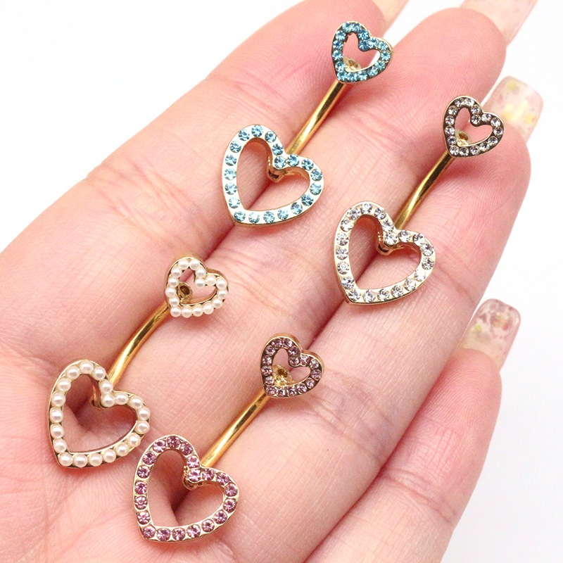 Gabby Europäischer und amerikanischer grenzüberschreitender herzförmiger Perlenring-Nabelstecker-Körperpiercing-Schmuckhersteller auf Lager_voghion.com