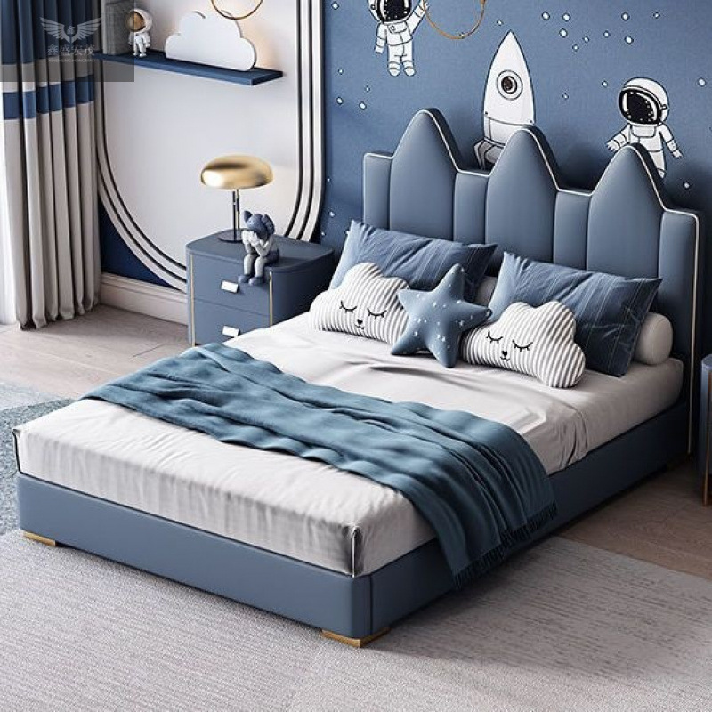 Cama de niños de lujo ligera, cama de tela infantil, cama de princesa, cama de madera sólida simple