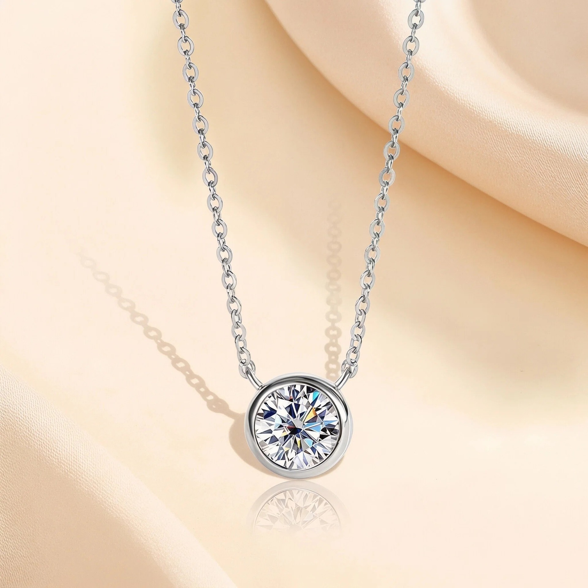 Silver Jewelry Source Inlaid with Moissanite Bubble Pendant with Chain S925 Silver Rose Gold Plated Necklace Moissanite
