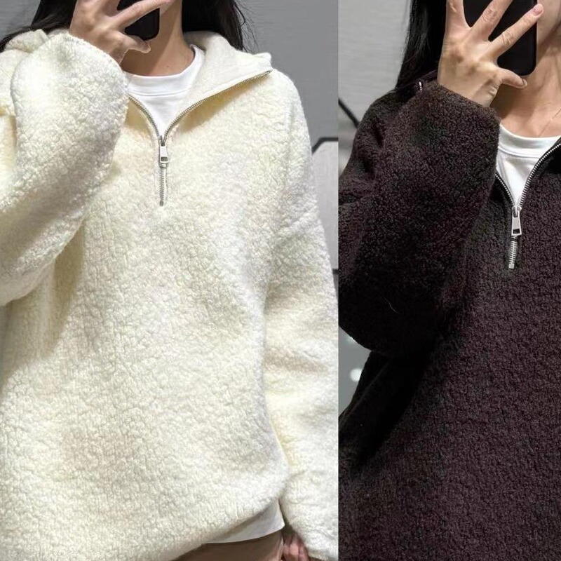 Show 23 Winter New Hooded Loose Half Zipper Thickened Lazy Loop Yarn Women's Wool Knitwear Show 23 Winter New Hooded Loose Half Zipper Thickened Lazy Loop Yarn Women's Wool Knitwear
