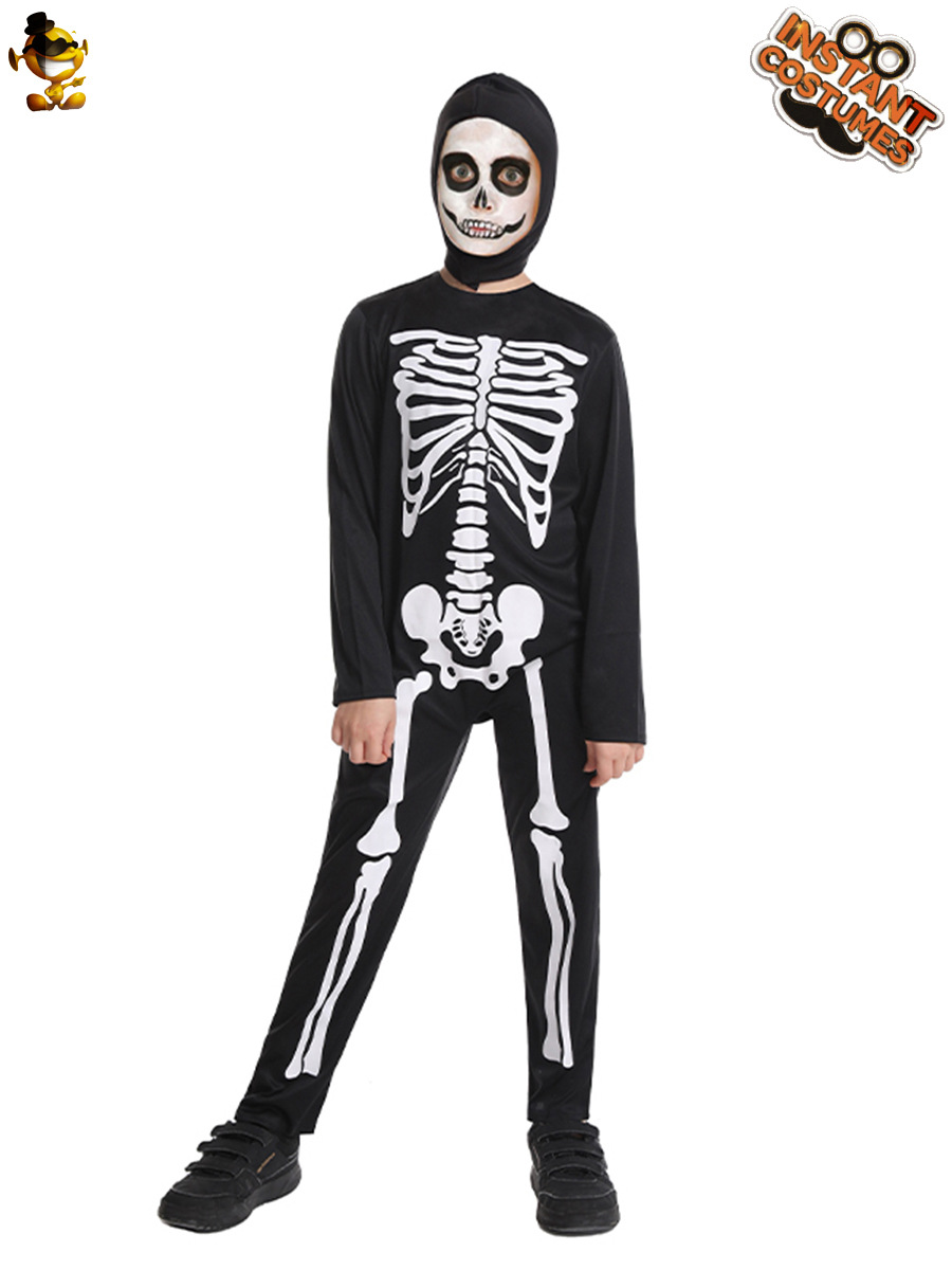 Halloween Esqueleto de los niños fantasma hueso de una pieza traje de rendimiento de los niños fantasma hueso juego de rol rendimiento traje de fiesta