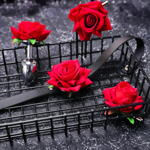 Rose Breast Clamp Anal Plug Collar Set SM Sex Toys Couples Training Toys Sexual Teasing Back Court Development