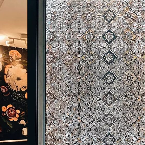 Begonia Flower Glass Film Retro Translucent Opaque Bathroom Cabinet Door Embossed Anti-Peep Window Sticker Cellophane