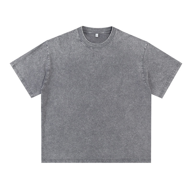 Camiseta de manga corta para hombre, estilo retro con lavado efecto nieve, 240g, nuevo estilo de verano, camiseta básica de algodón puro texturizado estilo japonés con cuello redondo q