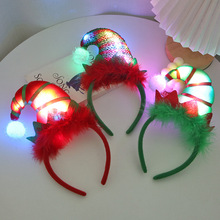 跨境圣诞节装饰帽子发光发箍丝带LED闪光发饰圣诞节派对舞台表演