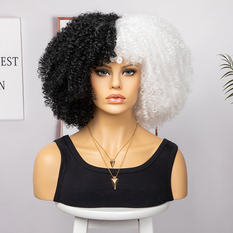 Peluca de Amazon Peluca de mujer nueva explosión de moda transfronteriza Africana pequeña y rizada corta rizada multicolor peluca cubierta de la cabeza
